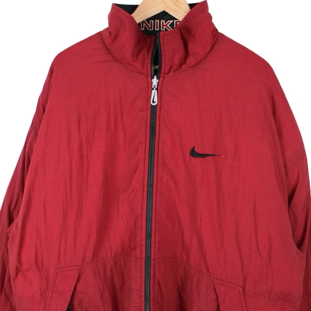 Vintage Nike Reversible Puffer Jacket Black Red Embroidered Swoosh Men's XL